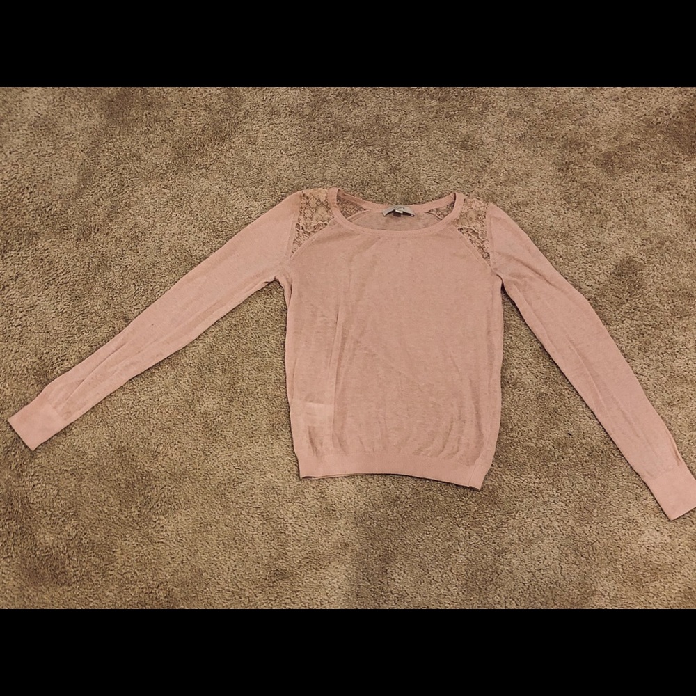 LOFT blush pink sweater w/ lace shoulders